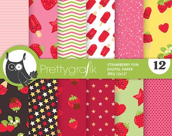 Strawberry Fun,  patterns, commercial use, scrapbook papers, background - PS1078