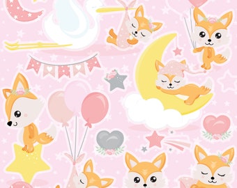 Baby Girl Fox, clipart, clipart commercial use,  vector graphics,  clip art, digital images - CL1347