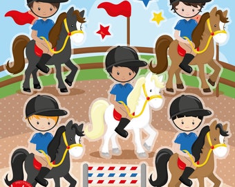 Horse Rider Boys, clipart, clipart commercial use,  vector graphics,  clip art, digital images - CL1521