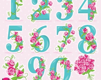 Floral numbers clipart, wedding clipart commercial use, Floral vector graphics, flowers clip art, digital images - CL956