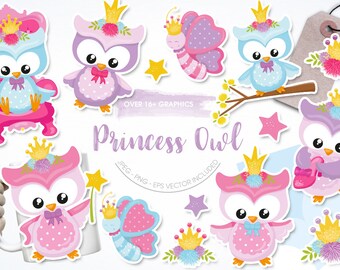 Princess Owl, clipart, clipart commercial use,  vector graphics,  clip art, digital images - CL1607