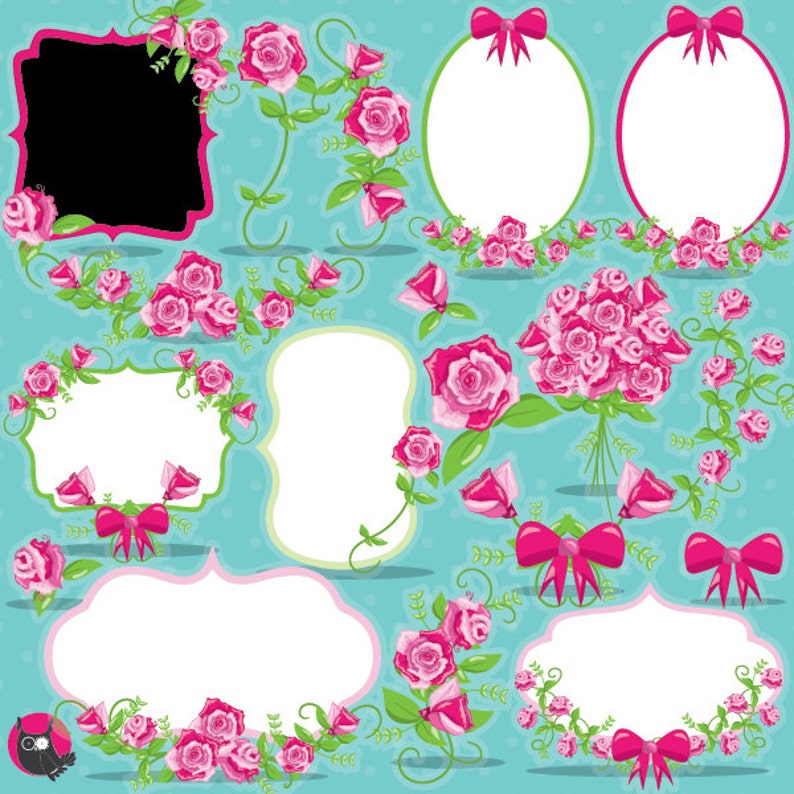 Floral Frames clipart wedding labels commercial use, roses vector graphics, digital clip art, flower images CL954 image 1