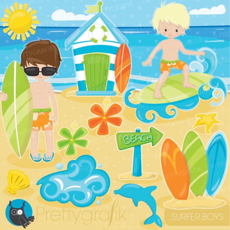 Surfer boys clipart, clipart commercial use, beach vector graphics, surf digital clip art, digital images CL903 image 1