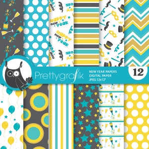 New year patterns, New year commercial use, celebration scrapbook papers, party papers, background - PS842