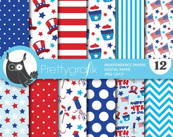 Independence day digital patterns, 4th of July commercial use, patriot scrapbook papers, background - PS719