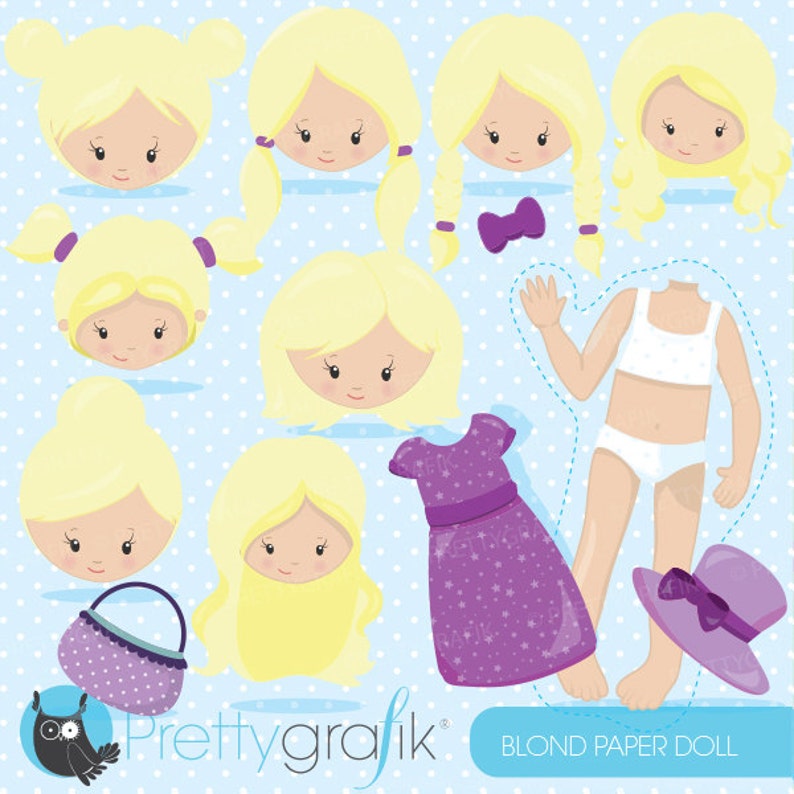 Blond girl faces Paper doll clipart commercial use, character vector graphics, girl clip art, digital images CL868 image 1