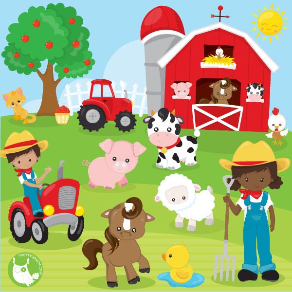 Farm animals clipart commercial use, clipart, vector graphics, digital clip art, friends, farmer - CL1180