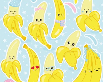 Kawaii Banana, clipart, clipart commercial use,  vector graphics,  clip art, digital images - CL1422