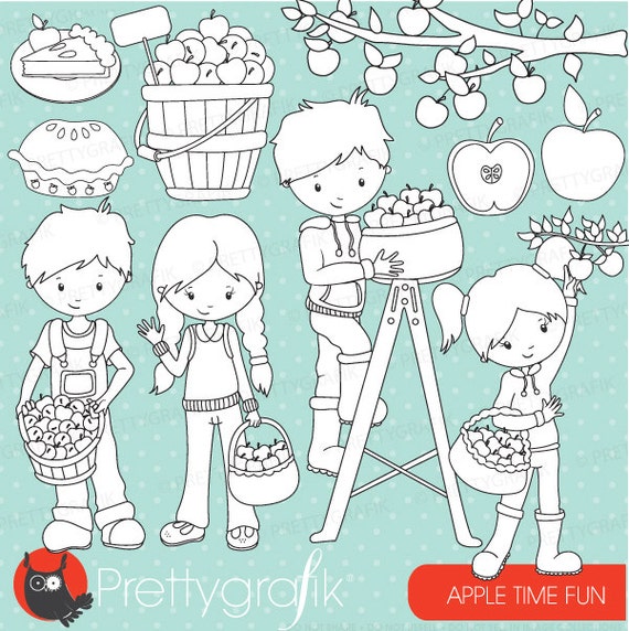 BUY20GET10 - Apple picking kids stamps commercial use, vector graphics, digital clip art, digital images - DS690 Il_570xn