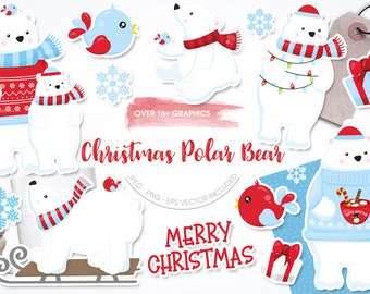 Christmas Polar Bear, clipart, clipart commercial use,  vector graphics,  clip art, digital images - CL1652