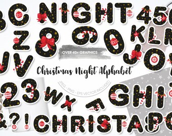 Christmas Night Alphabet, clipart, clipart commercial use,  vector graphics,  clip art, digital images - CL1660