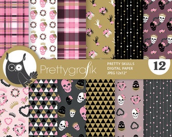 Pretty Skulls,  patterns, commercial use, scrapbook papers, background - PS1154