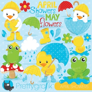 April showers clipart commercial use, duck and frog vector graphics, april digital clip art, digital images - CL824
