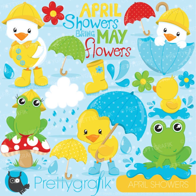 April showers clipart commercial use, duck and frog vector graphics, april digital clip art, digital images CL824 image 1