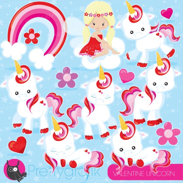 Valentine Unicorn clipart commercial use, unicorns vector graphics, valentine digital clip art, digital images  - CL938