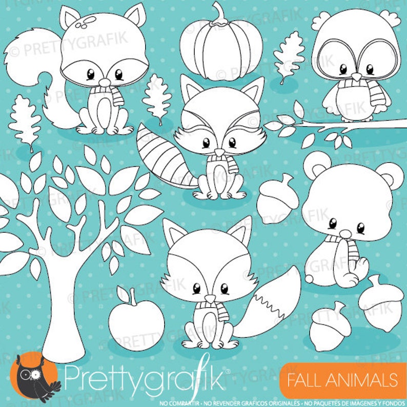 Fall animals digital stamp commercial use, vector graphics, digital stamp DS907 image 1