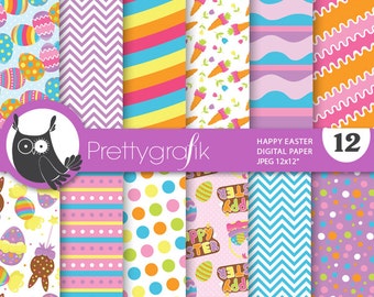 Happy easter paper digital patterns, commercial use, scrapbook papers, background - PS703