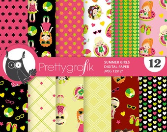 Summer Girls,  patterns, commercial use, scrapbook papers, background - PS1112
