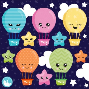 Kawaii hot air balloon clipart commercial use, vector graphics, digital - CL1248