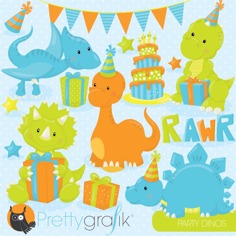Birthday dinosaur party clipart commercial use, vector graphics, bee digital clip art, digital images CL795 image 1