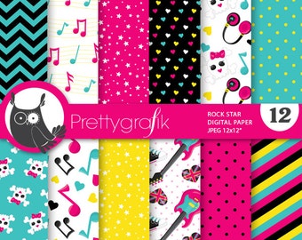 Rock star digital patterns, commercial use, scrapbook papers, background, - PS696