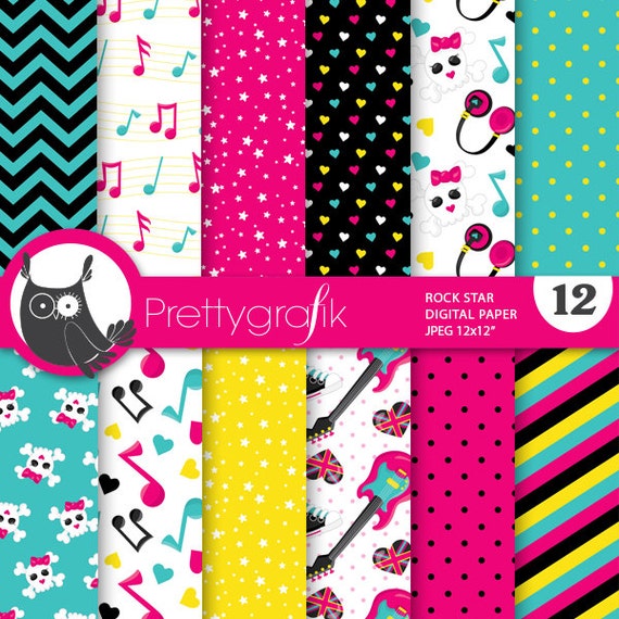 BUY 20 GET 10 OFF - Rock star digital papers, commercial use, scrapbook papers, background, - PS696 Il_570xn