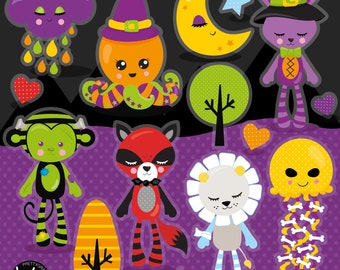 Halloween Animal Plushies, clipart, clipart commercial use,  vector graphics,  clip art, digital images - CL1815