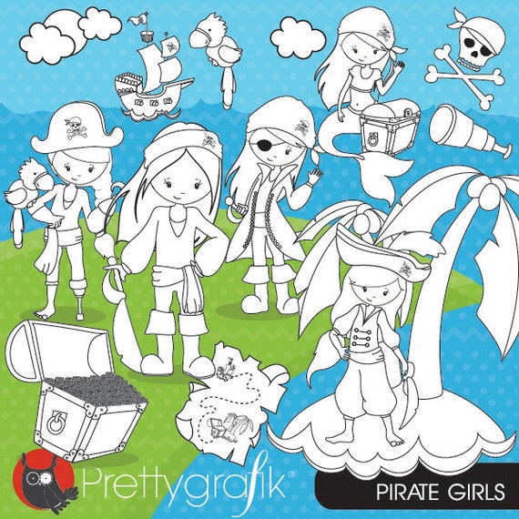 BUY 20 GET 10 OFF -Pirate girl stamps commercial use, barn, graphics, digital clip art, digital images - DS663 Il_570xn