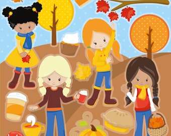 Fall Girls, clipart, clipart commercial use,  vector graphics,  clip art, digital images - CL1581