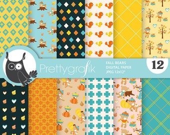 Fall Bears,  patterns, commercial use, scrapbook papers, background - PS1231