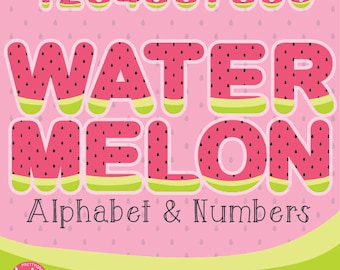 Watermelon alphabet, numbers clipart, fruit clipart commercial use, vector graphics, clip art, digital images - CL1318