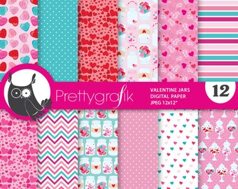 80% OFF SALE Valentine jars digital paper, commercial use, scrapbook papers, mason jars background - PS881