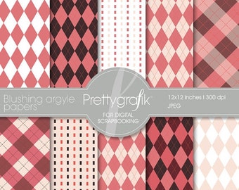 Blushing Argyle digital paper, commercial use, scrapbook patterns, background - PS514