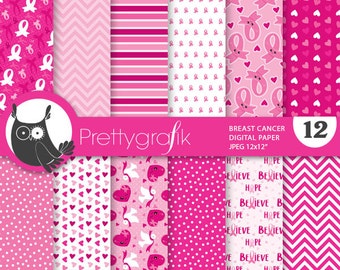 Breast cancer digital paper, patterns commercial use,  scrapbook papers, scrapbooking papers - PS825