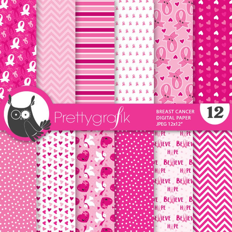 Breast cancer digital paper, patterns commercial use, scrapbook papers, scrapbooking papers PS825 image 1