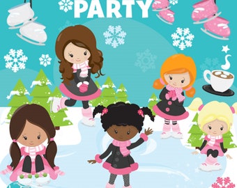 Ice Skating Party Clipart  commercial use,  vector graphics, christmas clipart digital clip art, digital images - CL1305