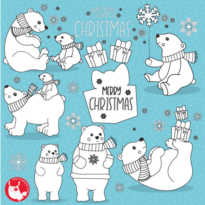 Polar bear digital stamp commercial use, vector graphics, digital stamp, DS1048 image 1