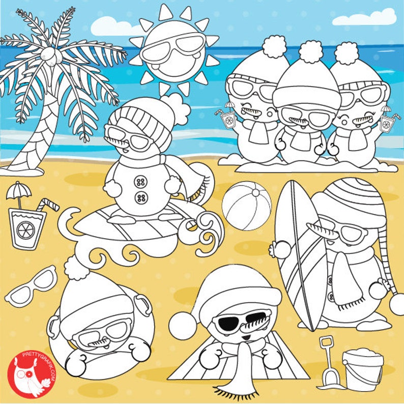 Summer snowman digital stamp commercial use, vector graphics, digital stamp, DS1043 image 1