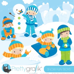 Snow boys clipart commercial use, vector graphics, digital clip art, digital images - CL623