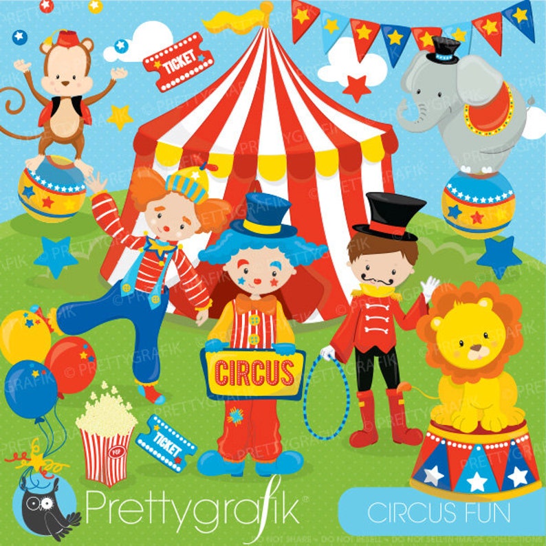 Circus clipart commercial use, Fun clowns vector graphics, digital clip art, digital images CL683 image 1