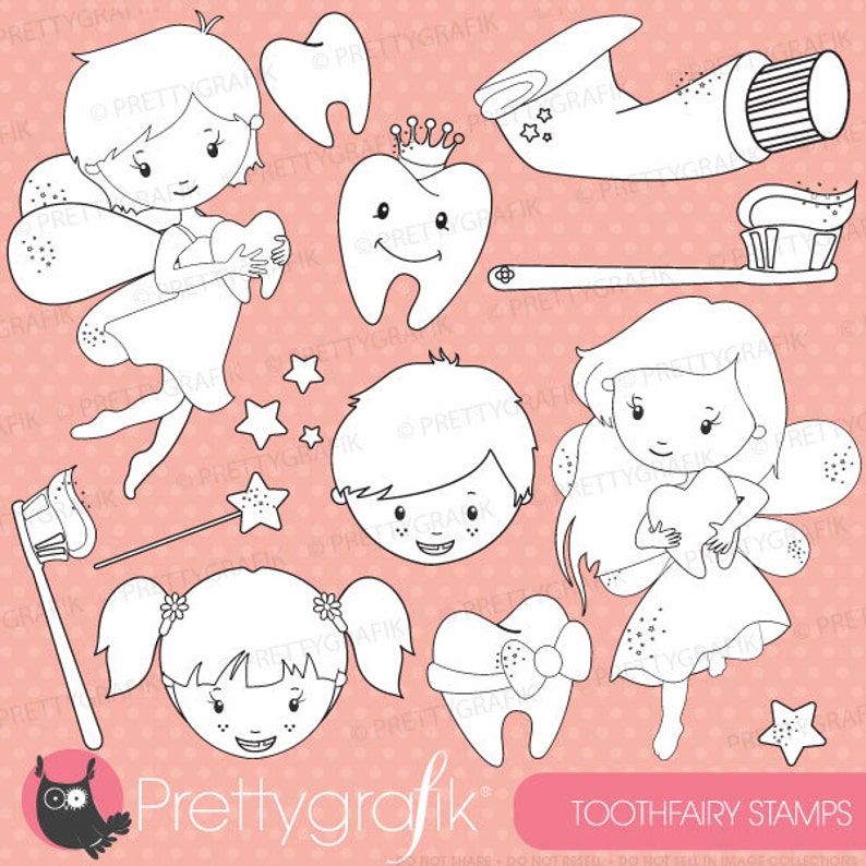 Tooth fairy stamp commercial use, vector graphics, digital stamp, digital images DS625 image 1