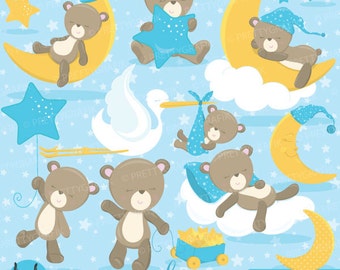 Baby boy bear clipart commercial use, baby bear vector graphics, digital clip art, digital images - CL772