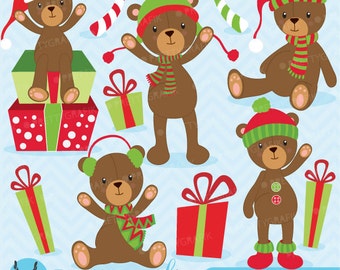 Christmas Teddy bear clipart commercial use, vector graphics, digital clip art, digital images  - CL608