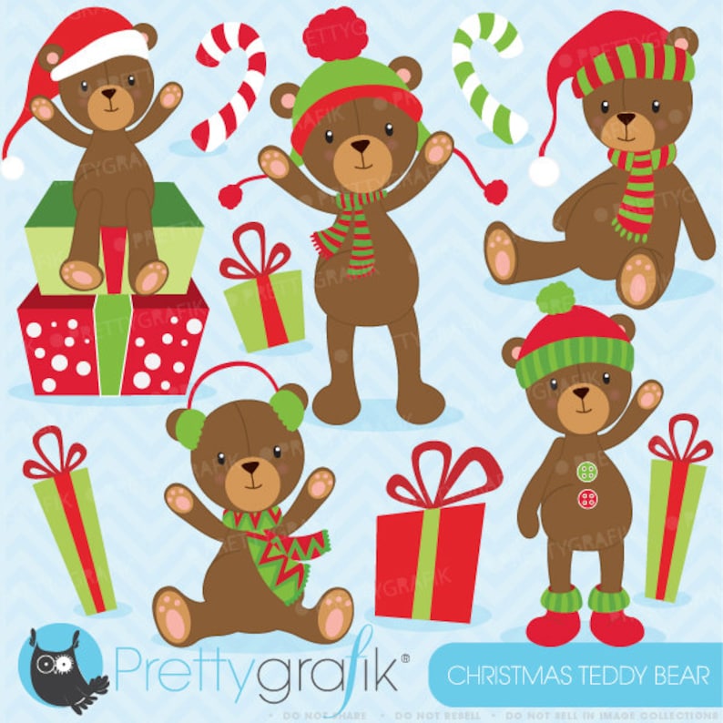 Christmas Teddy bear clipart commercial use, vector graphics, digital clip art, digital images CL608 image 1