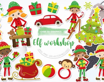 Elf Workshop, clipart, clipart commercial use,  vector graphics,  clip art, digital images - CL1655