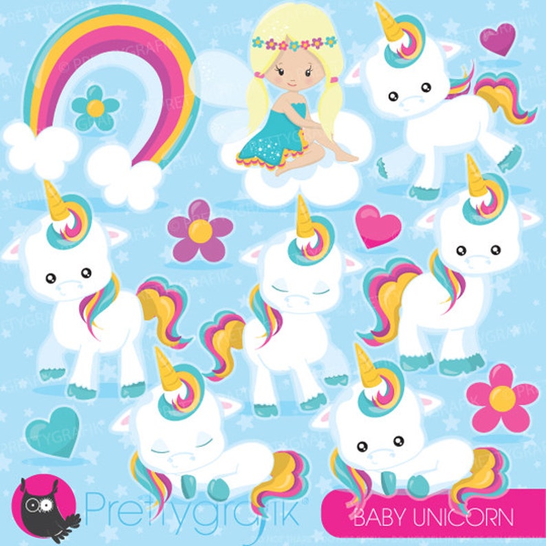 Baby Unicorn clipart commercial use, unicorns vector graphics, rainbow digital clip art, digital images CL937 image 1