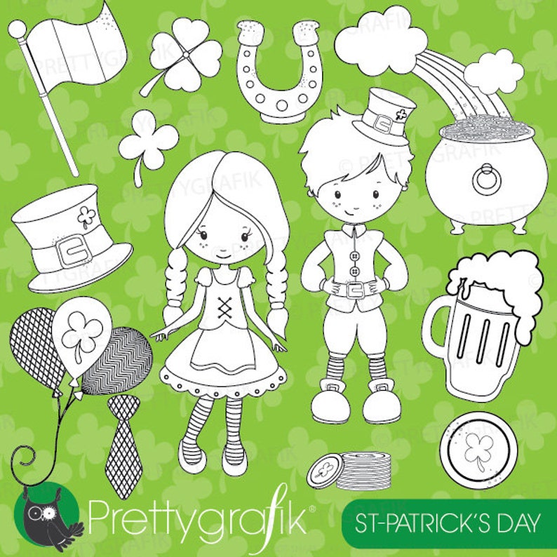 St-patrick's kids digital stamp commercial use, vector graphics, digital stamp, digital images DS639 image 1