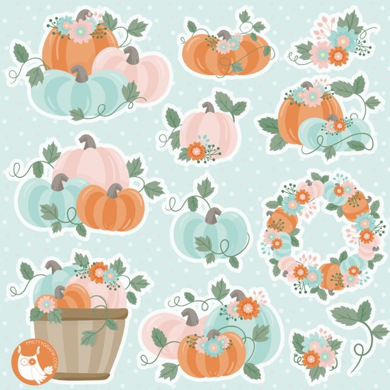 Pumpkin Fall Floral, clipart, clipart commercial use, vector graphics, clip art, digital images - CL1386 Il_570xn