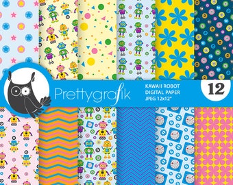 Kawaii Robots,  patterns, commercial use, scrapbook papers, background - PS1317
