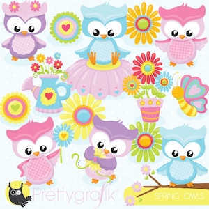 Spring owls clipart, clipart commercial use, vector graphics, digital clip art, digital images - CL818